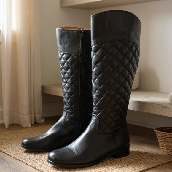 Corso Como Black Quilted Leather Knee-High Boots 8.5M - Picture 1 of 14